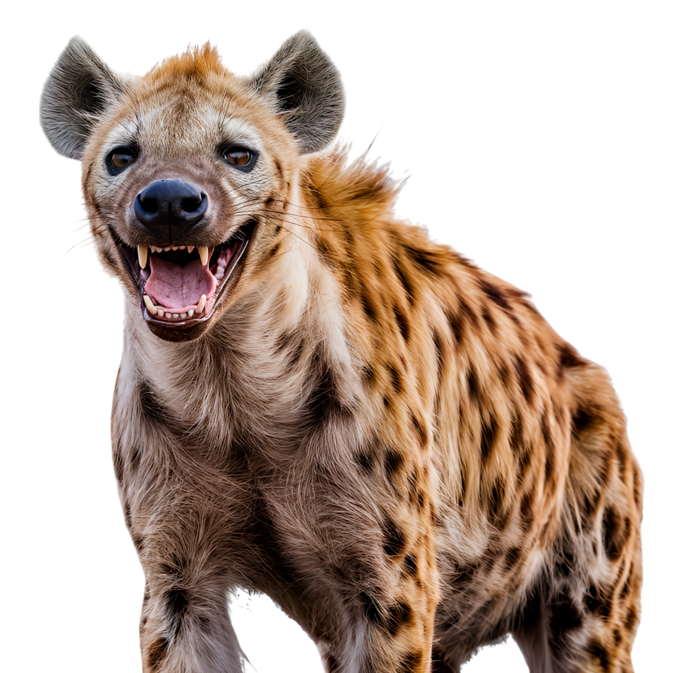 A hyena is standing with its mouth open png