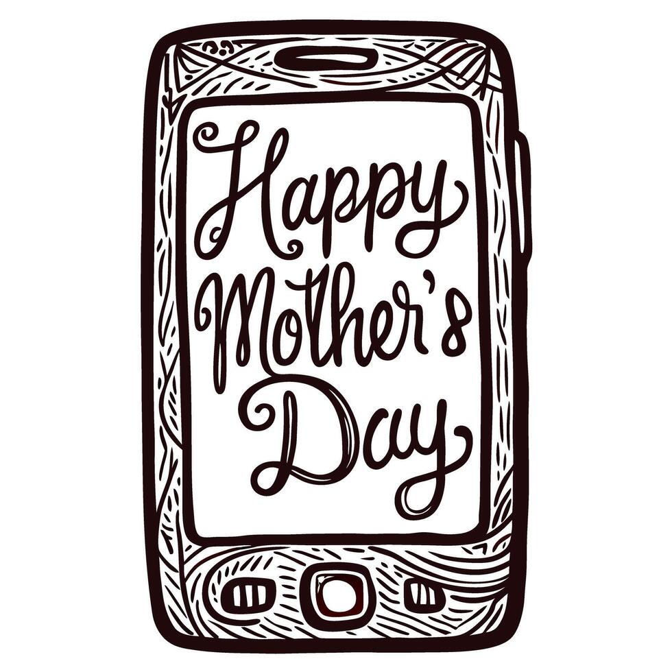 Artistic black and white smartphone greeting for mother's day with handwritten message vector
