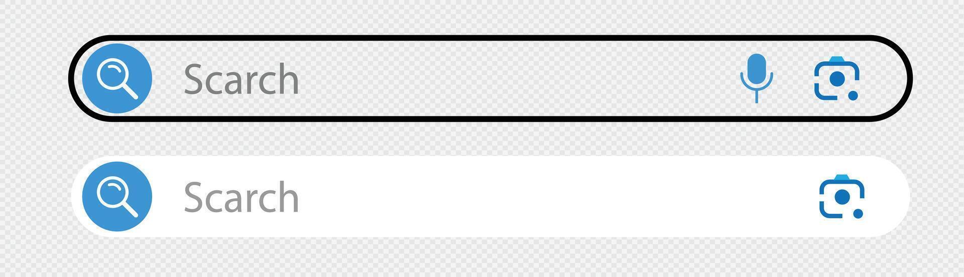 Search bar. Horizontal linear border with text input field, magnifying glass icon in frame. Simple flat searching button design for seo,web ui, internet navigation, web browser vector