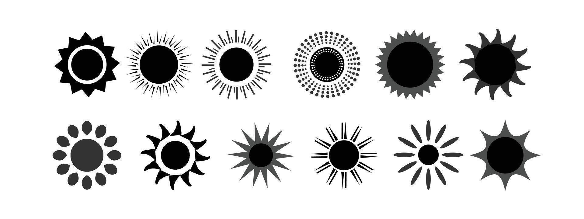 black sun icons with various shapes. Abstract Simply Sun Icons. vector