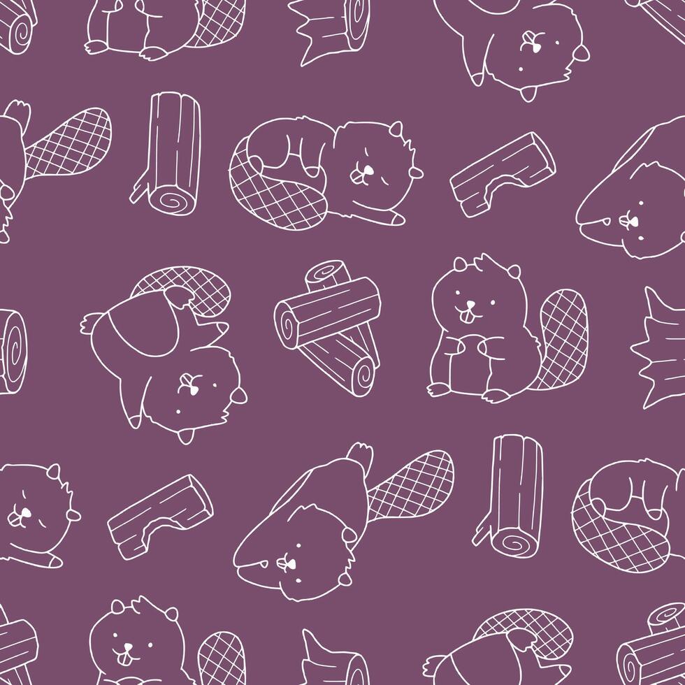 Outline Seamless Pattern of Beaver Animal Wood Background for Fashion Wrapping Print Fabric vector