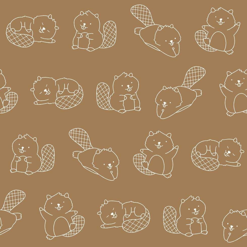 Outline Beaver Seamless Pattern Background for Print Fabric Surface Fashion Wrapping vector