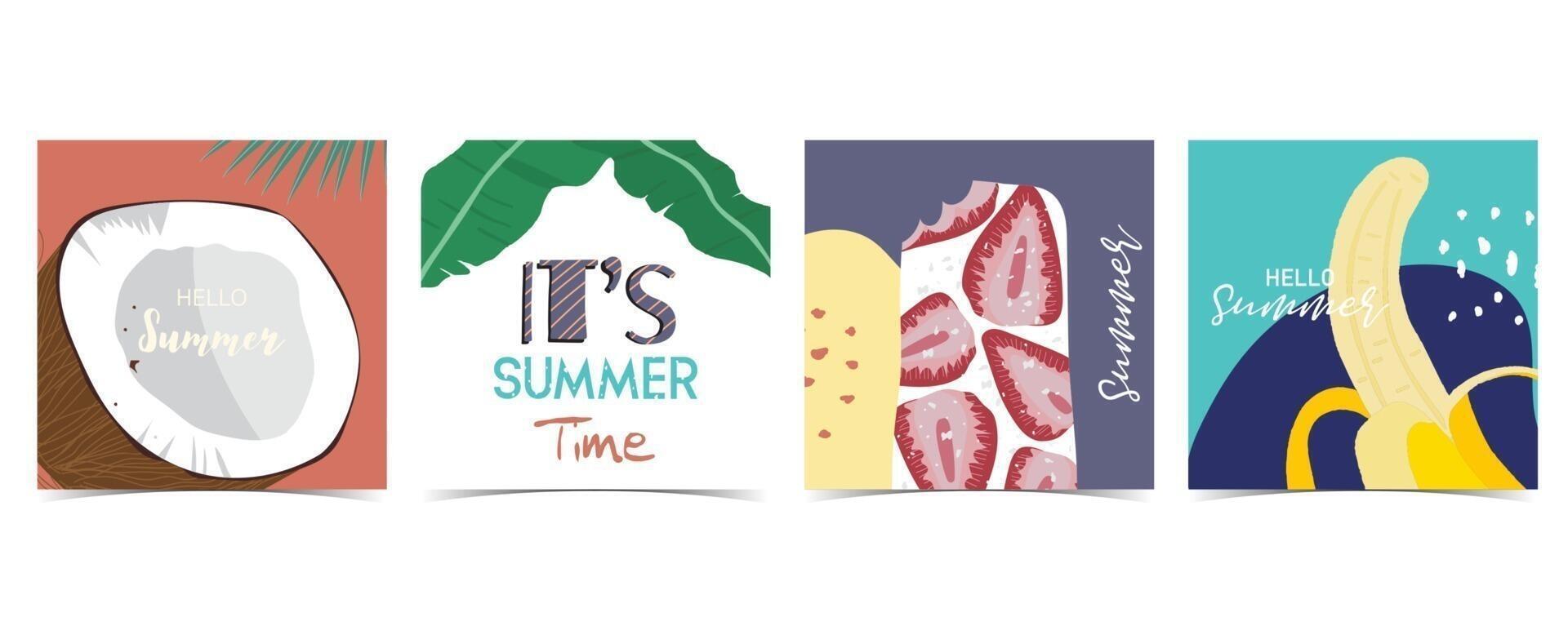 Collection of summer background set with coconut,banana.Hello summer vector