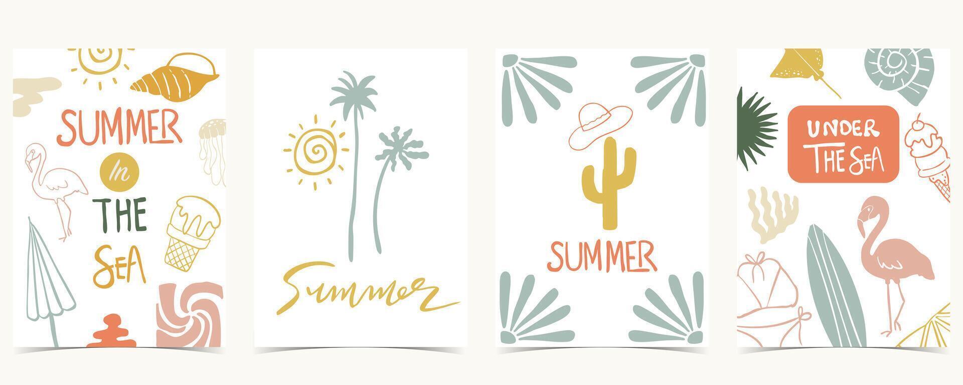 Summer groovy background with tree,flamingo,sun. graphic for a4 vertical design vector