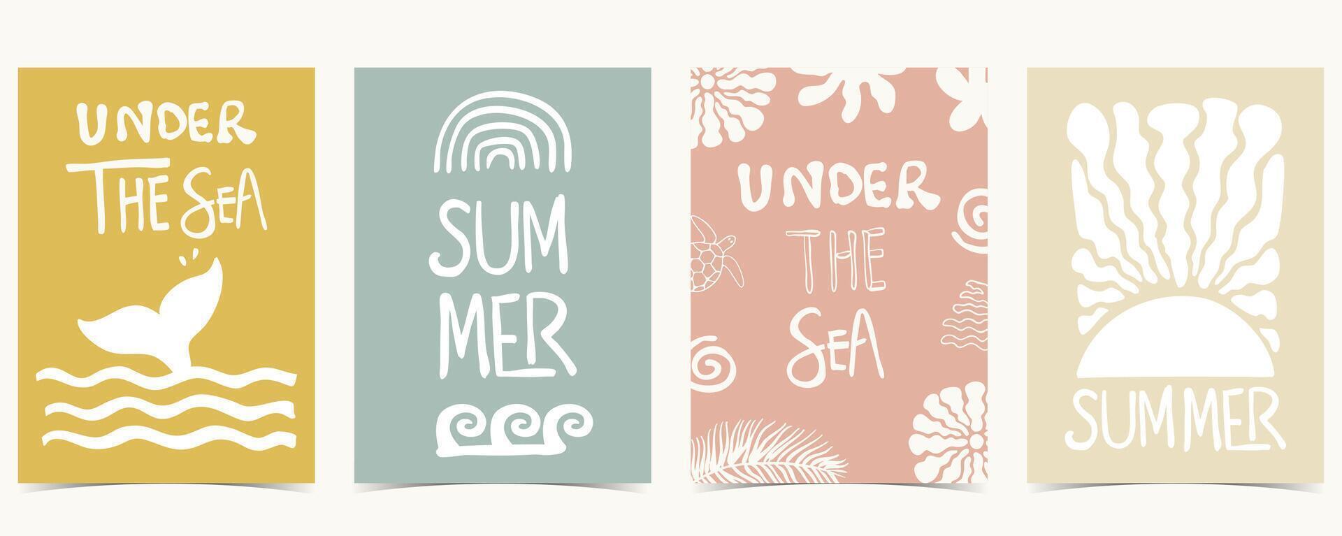 summer under the sea background with sun and whale vector