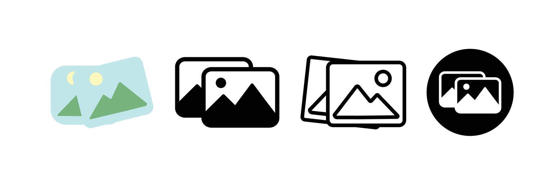 Set of image gallery icons. collection digital photo album design. Picture edit, delete icons in different style. vector