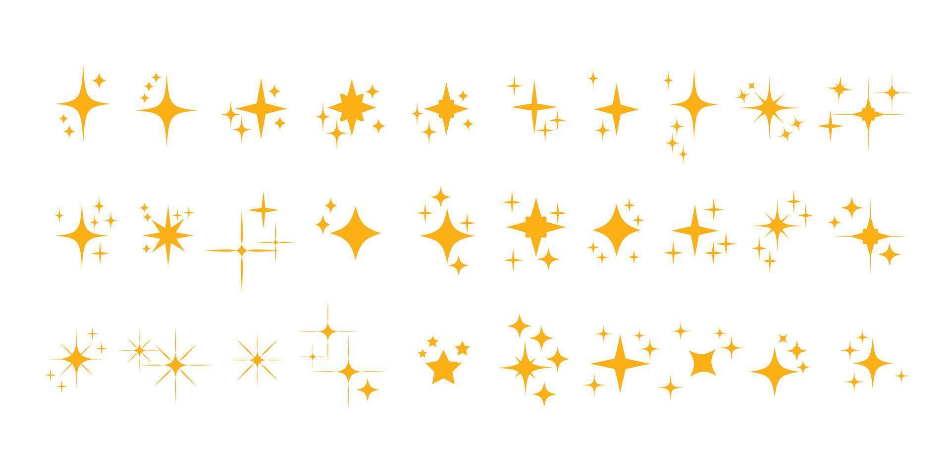 Set of original star sparkle shapes. Abstract shine effect sign. Retro futuristic brigh icons collection. Glowing light effect, twinkle templates stars and bursts, shiny flash. vector