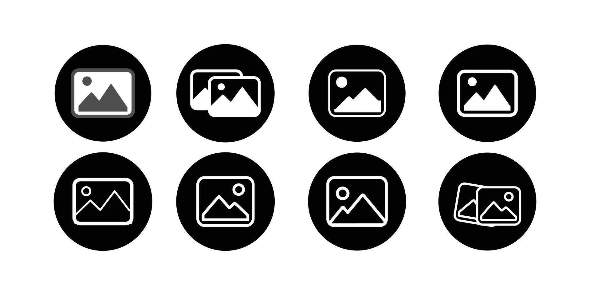 diferrent type of Picture Gallery Interface Icon in black and white. vector