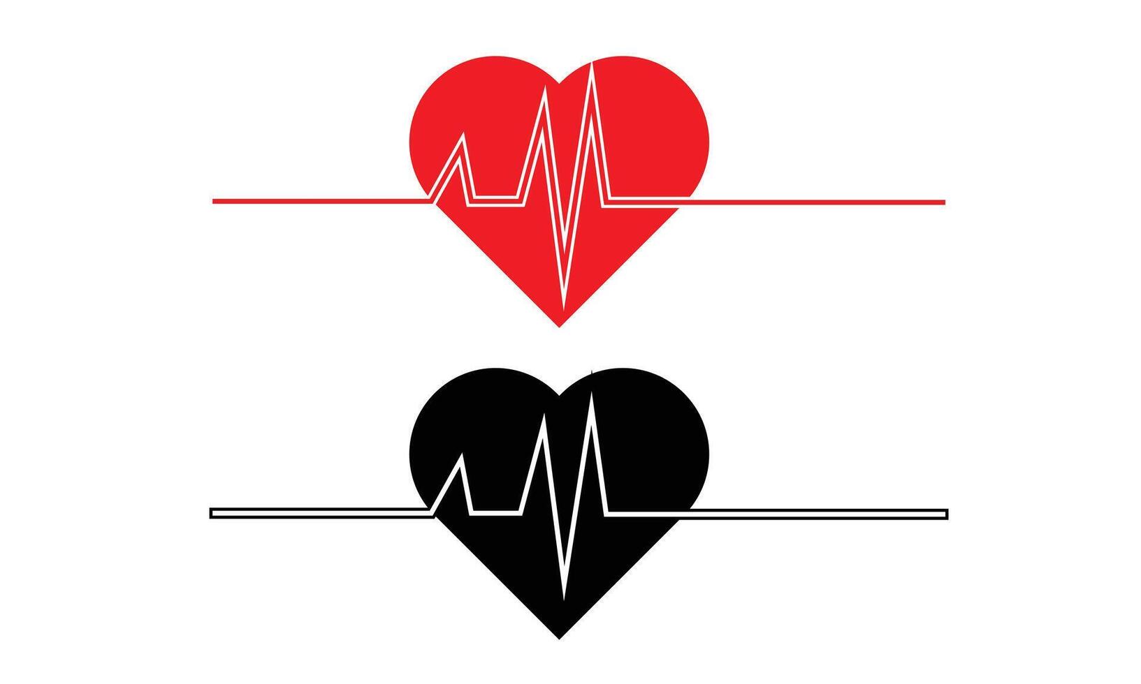 Red and black isolated icon of heart with white pulse line on white background. Silhouette of heart. Flat design. Symbol of healthy lifestyle and love. vector
