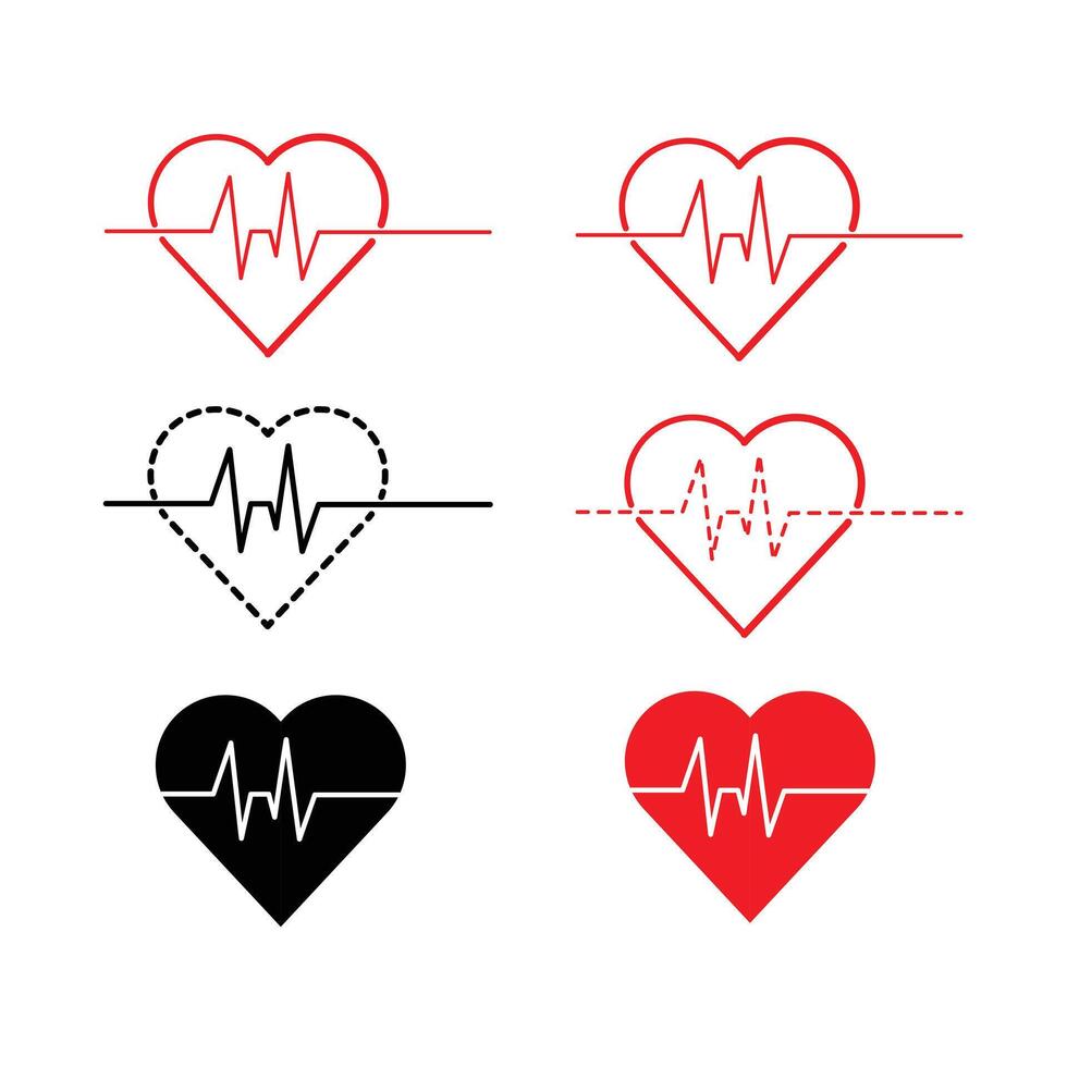 Collection of red and black heartbeat icon on white background vector