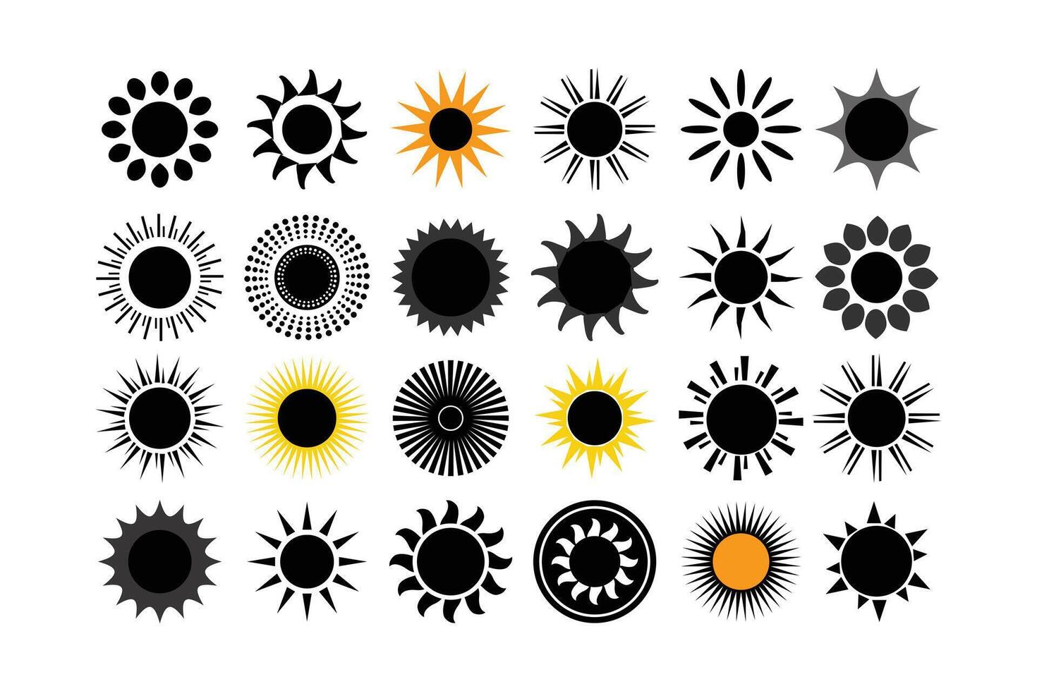 black sun icon in different style. Abstract Simply Sun Icon. cartoon yellow sun Shining light rays to heat the summer. vector