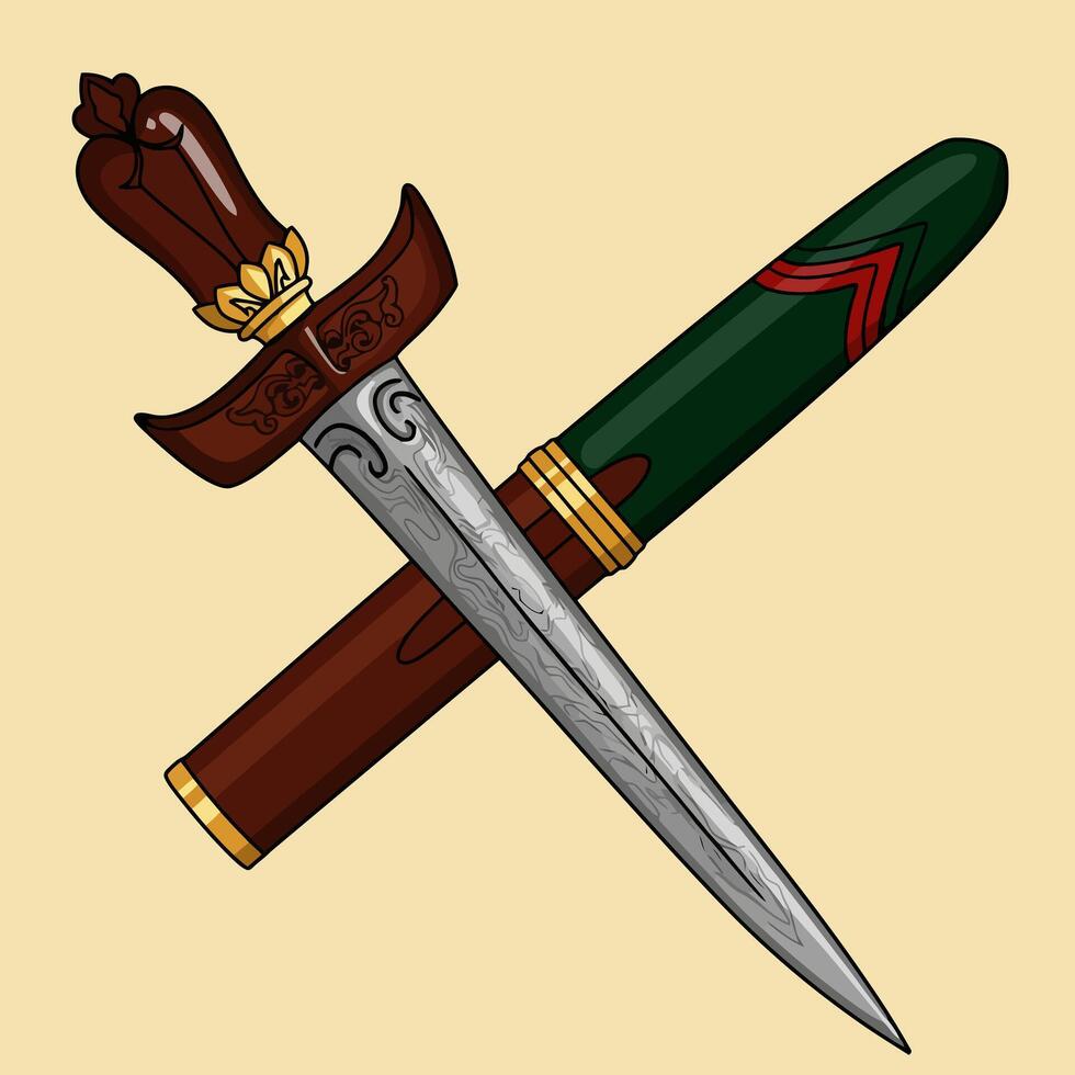 Ornate Dagger and Sheath Illustration with Decorative Details vector