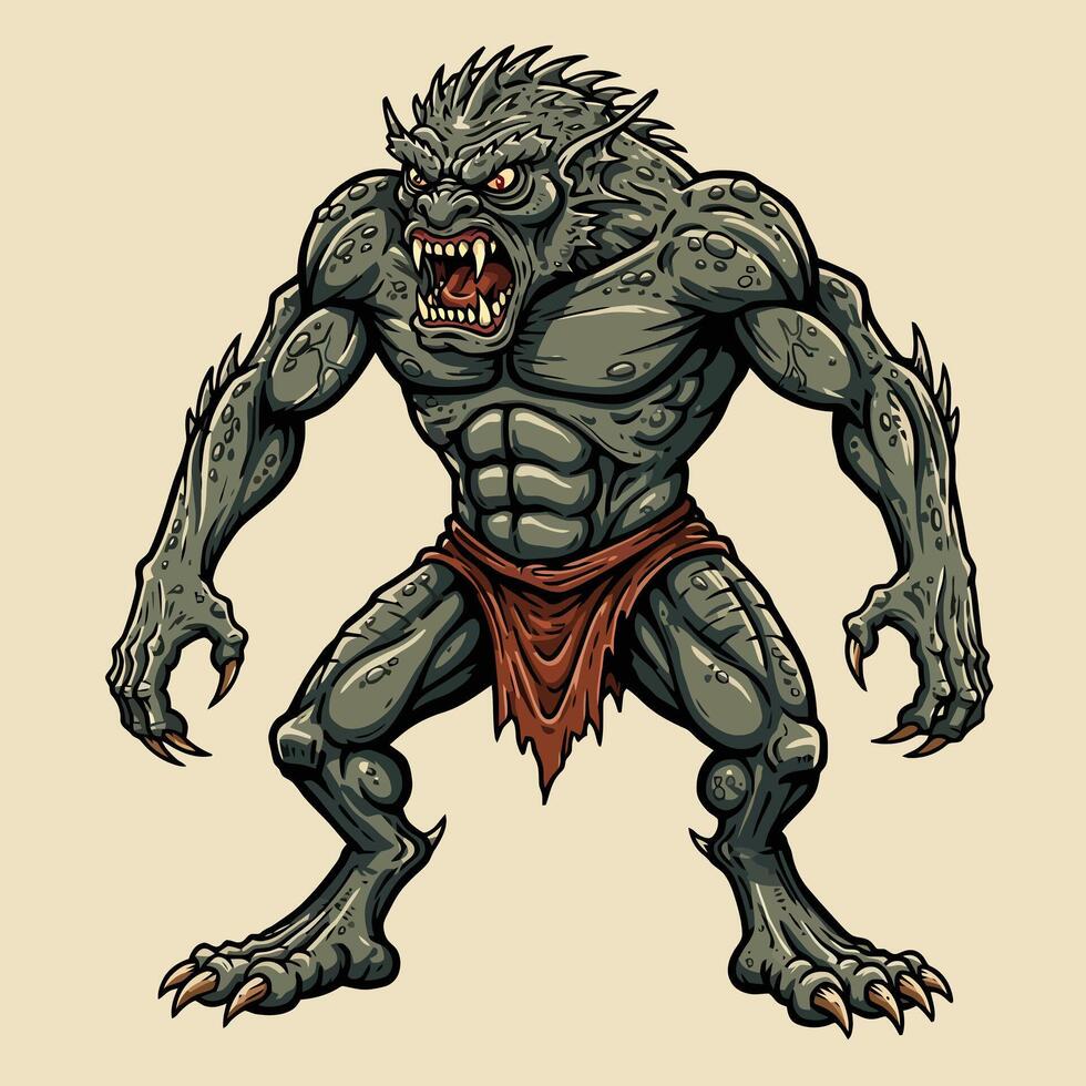 Monster Creature Aggressively Growling Cartoon Style vector