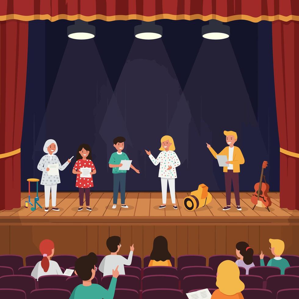 Children Performing Play on Stage for Audience vector