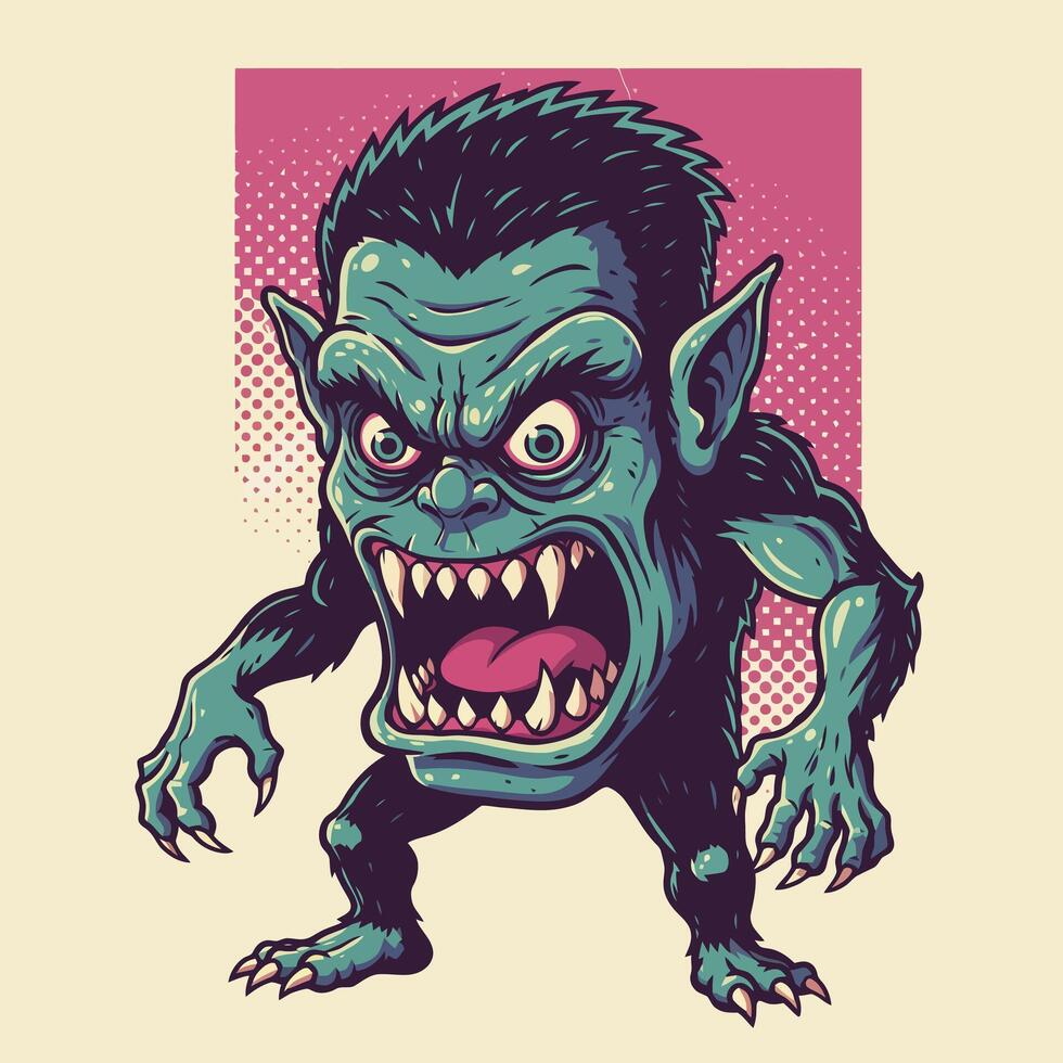 Cartoon Monster Growling with Sharp Teeth Illustration vector