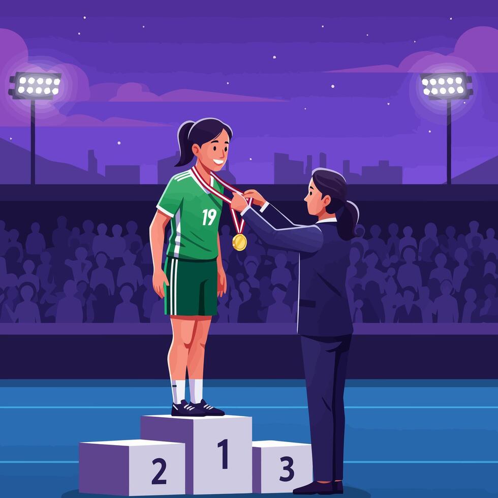 Athlete Receives Medal on Podium at Sporting Event vector
