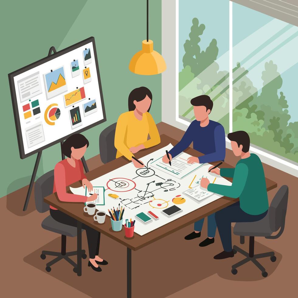 People Brainstorming Creative Ideas at Table Together vector