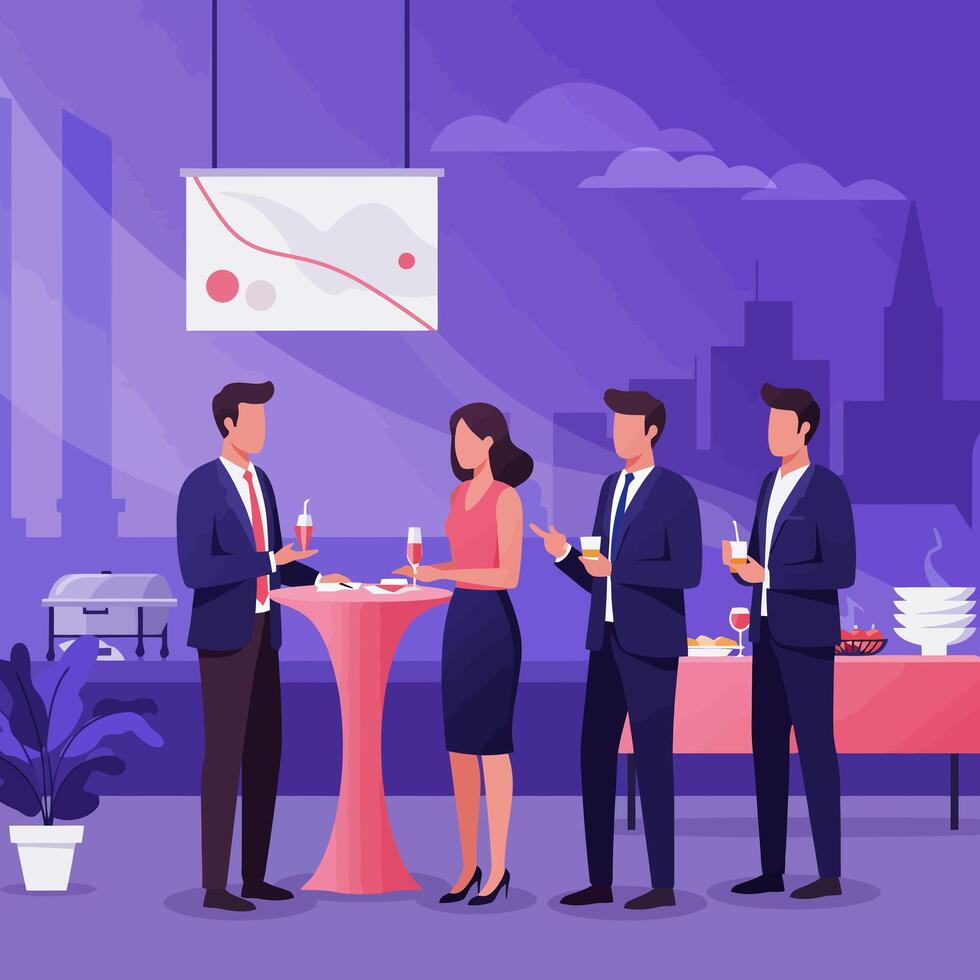 People Networking at an Office Party with Drinks vector
