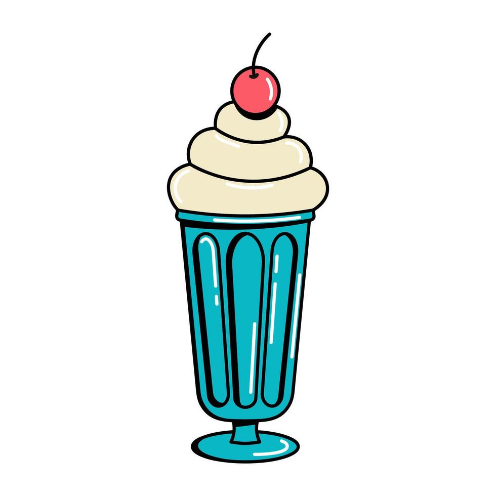 Milkshake with cherry. Retro illustration isolated on white background vector