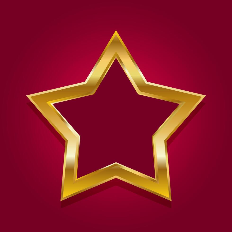 Gold five pointed star. illustration isolated on red background vector
