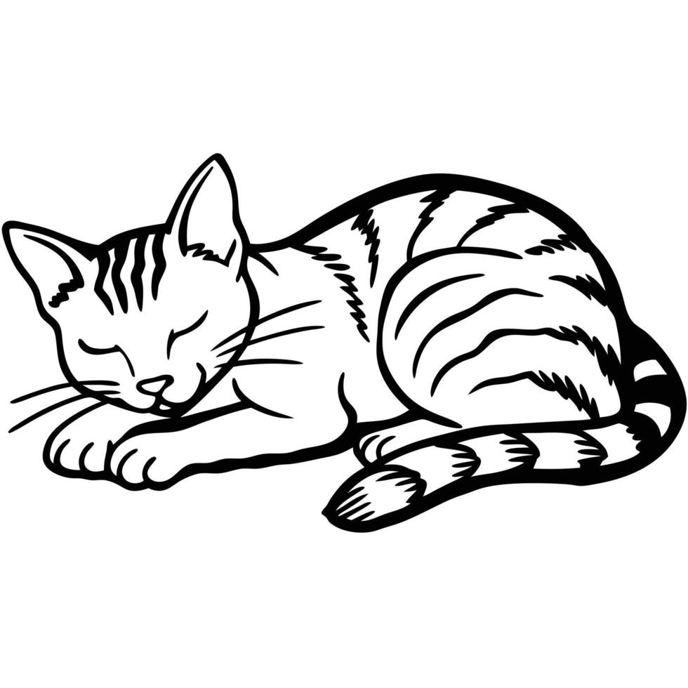 a black and white drawing of a cat laying down vector