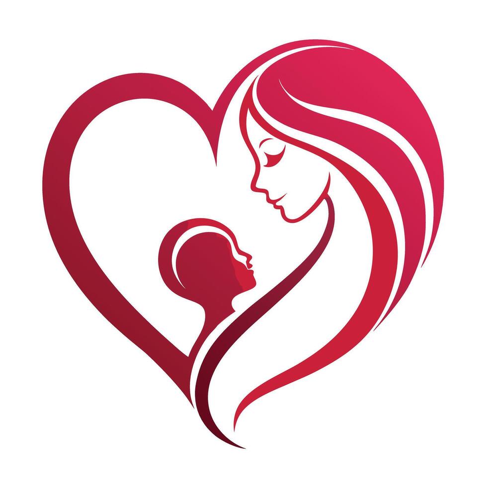 mother and child in heart shape logo. vector