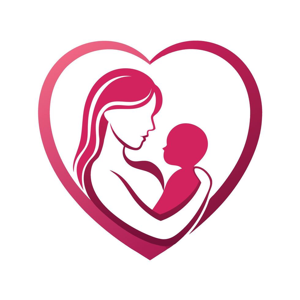 mother and baby in heart shape logo design vector