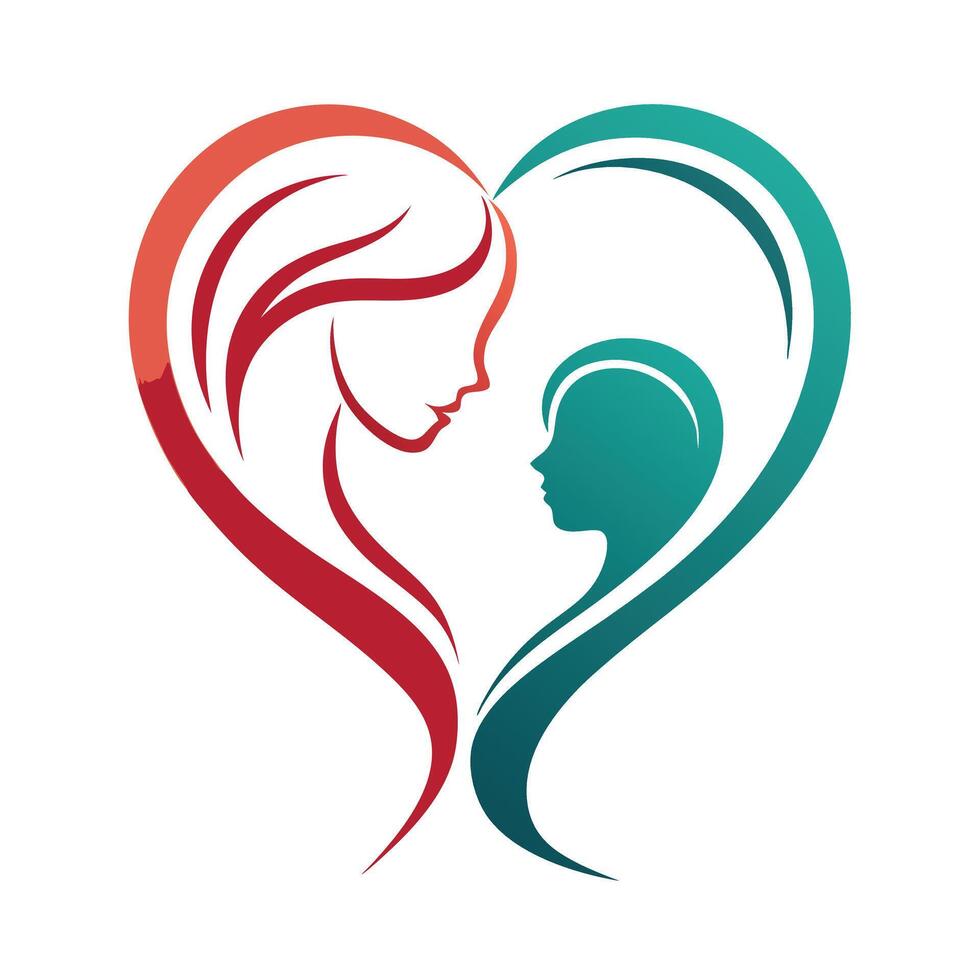 mother and child in heart shape logo vector