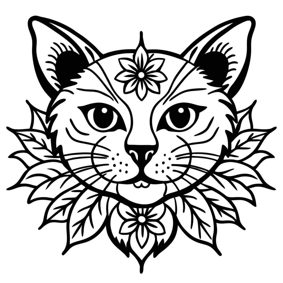 a cat with flowers on its head vector