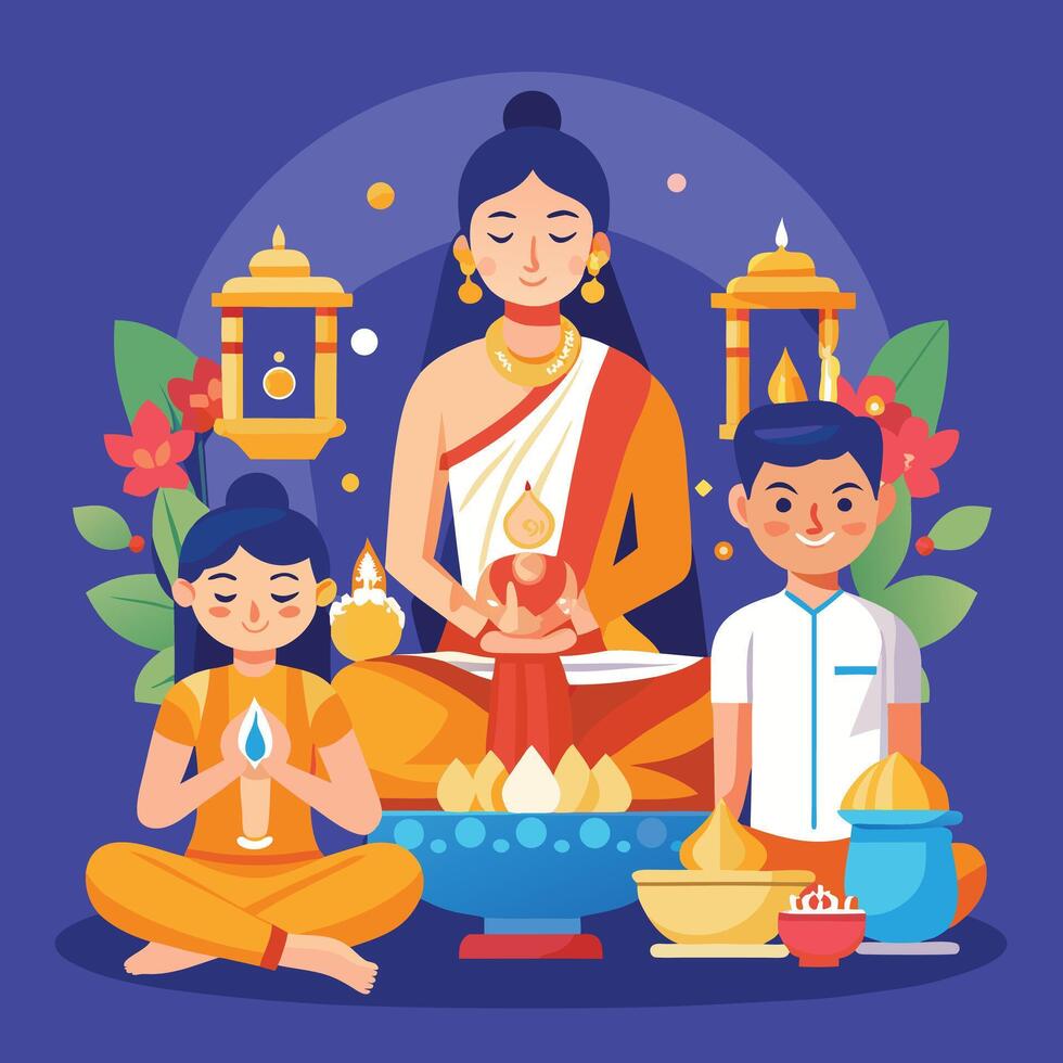 happy vaisakhi festival with family and children vector