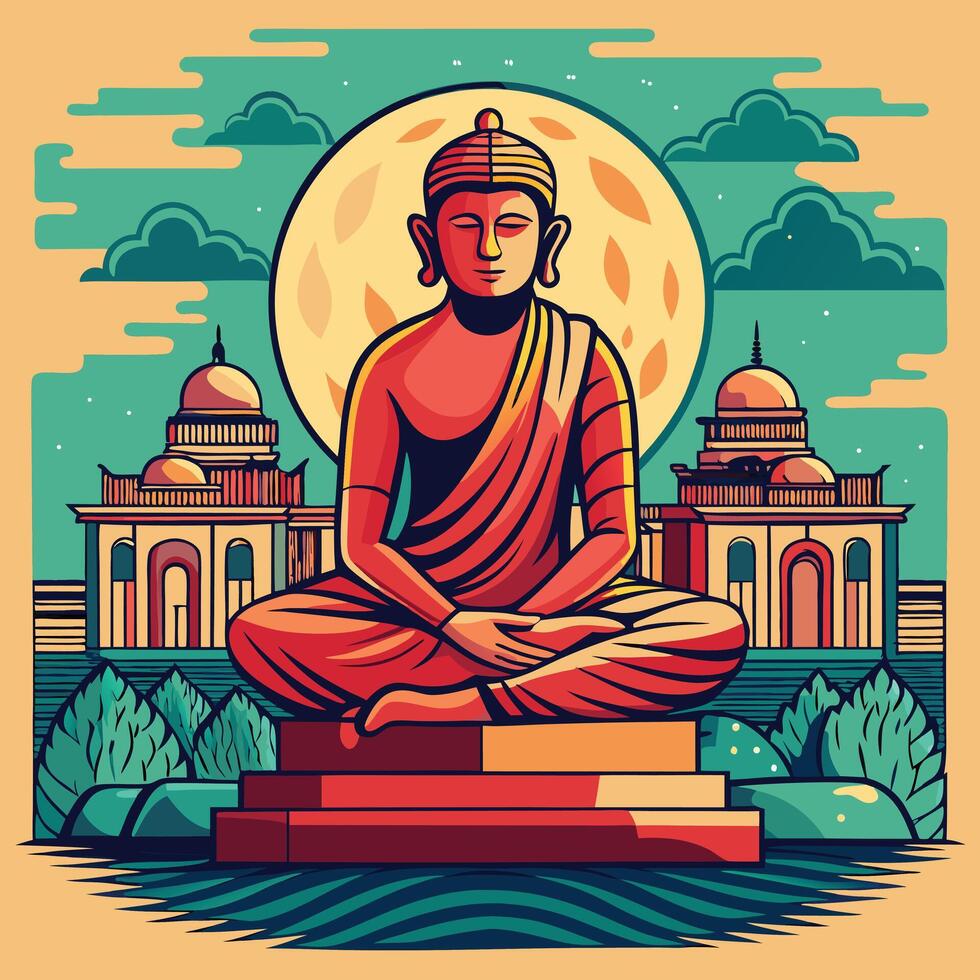 buddha statue in front of a temple vector