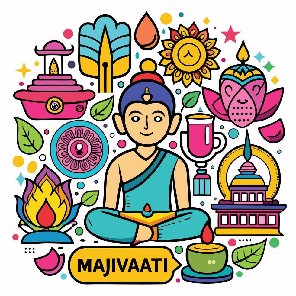 maha vrat, indian festival of vrat, with buddha and other symbols vector