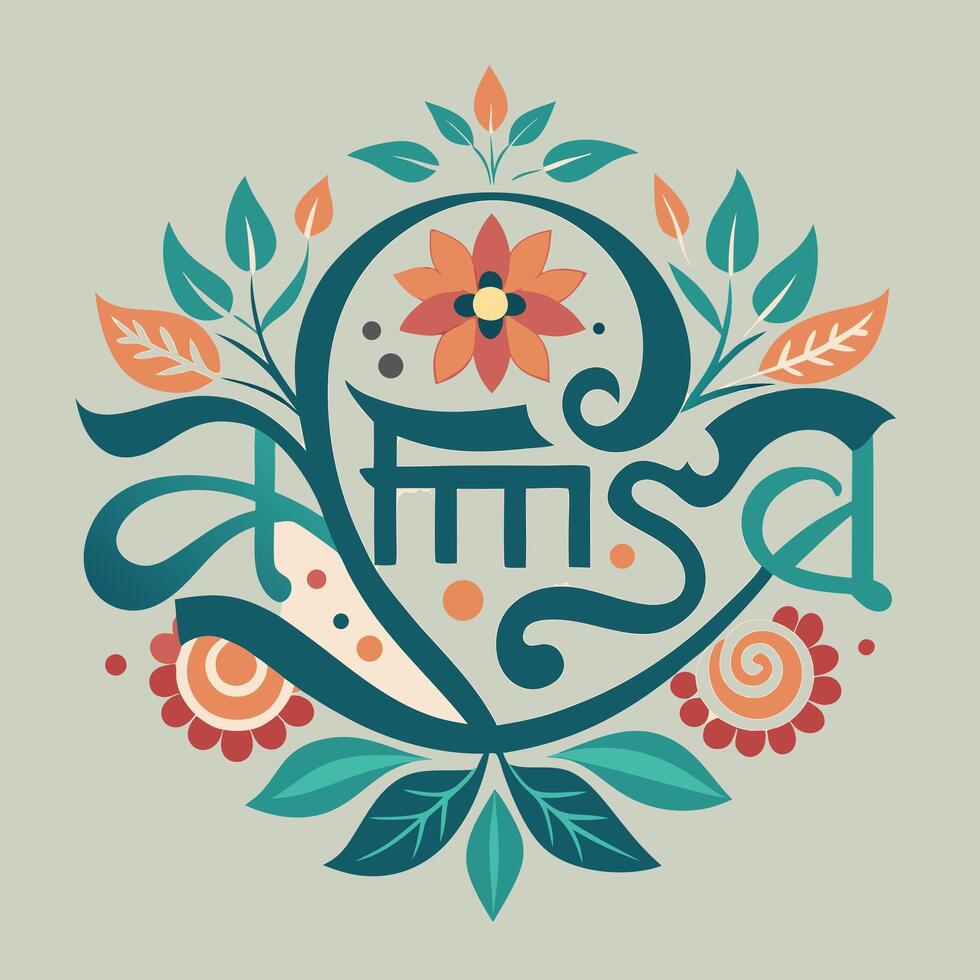 the word amma is surrounded by flowers and leaves vector