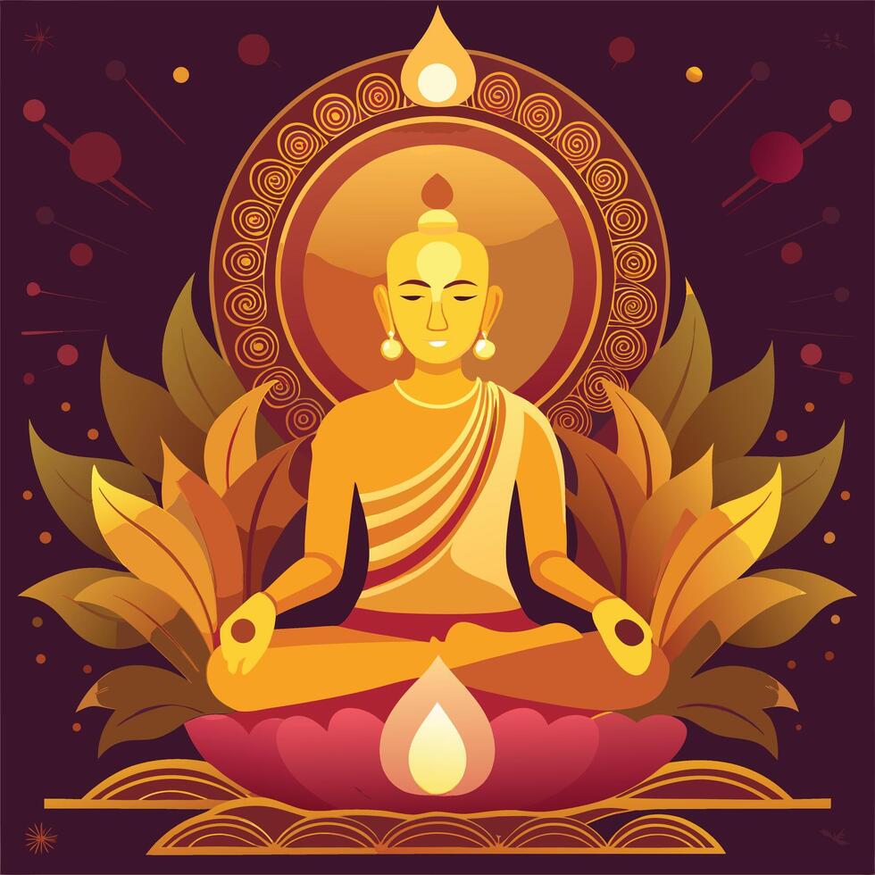 the buddha is sitting in lotus position with a lotus flower vector