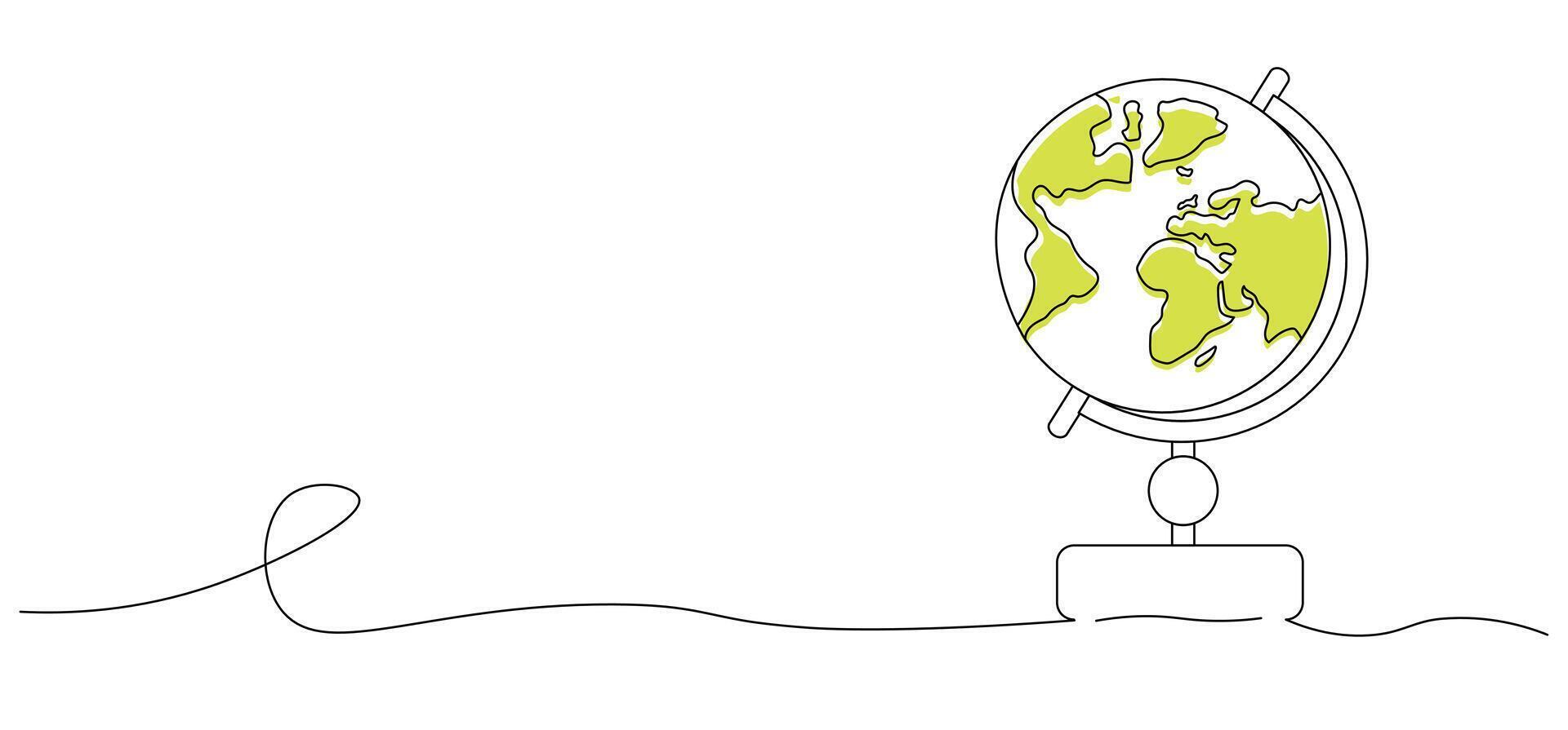 globe earth symbol sign, One continuous line drawing for Poster, banner, background with copyspace, globe outline, globe Background Design, Globe Drawing, globe Doodle outline lineart vector