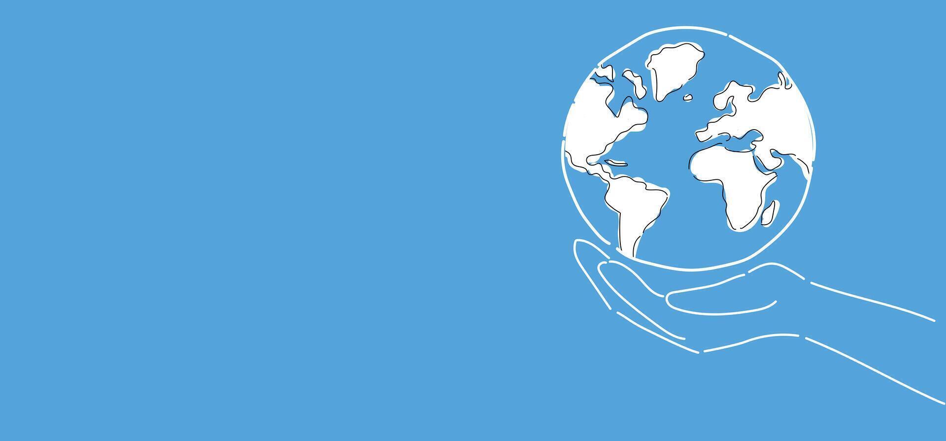 abstract blue background with globe with copyspace, , Globe Art, Minimal Globe, Tech Style, Digital Globe,Futuristic Globe, blue globe, Global Concept, water blue globe earth with save open hands vector