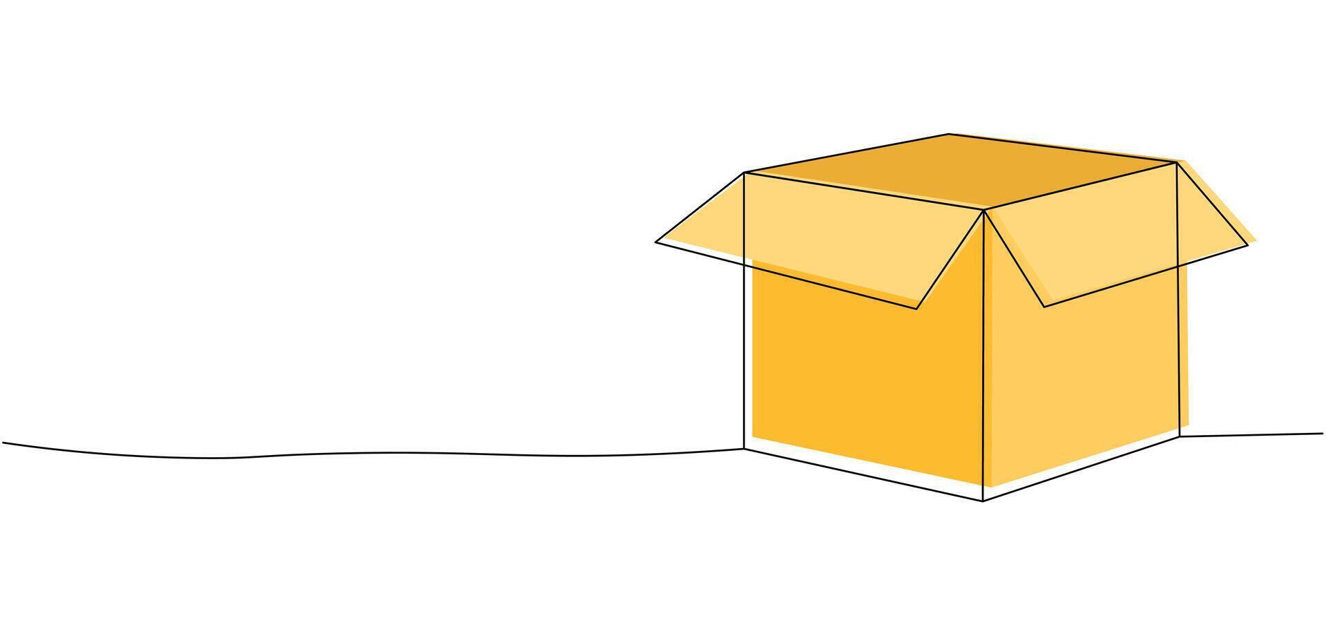 small business packaging cardboard box open symbol sign, One continuous line drawing for Poster, banner, background with lettering, Doodle outline,Parcel Box, Minimal Symbol,Delivery Outline Art vector