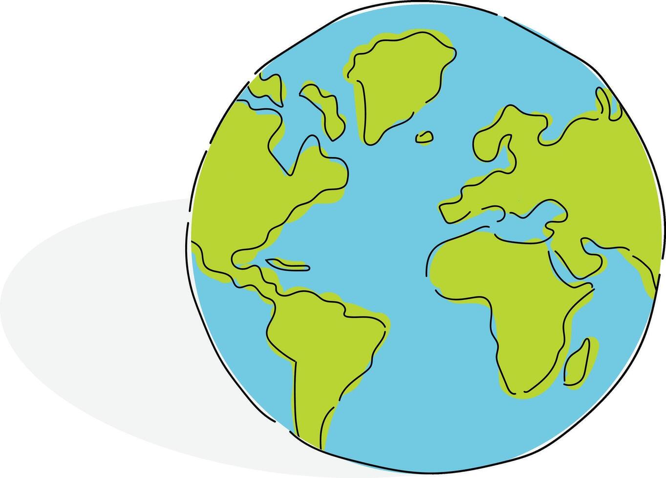 blue water and green continents earth globe with shadow hand drawn illustration isolated white background,Artistic Globe, Planet Earth, Earth Sketch,Isolated Globe,Earth Drawing for earth day vector