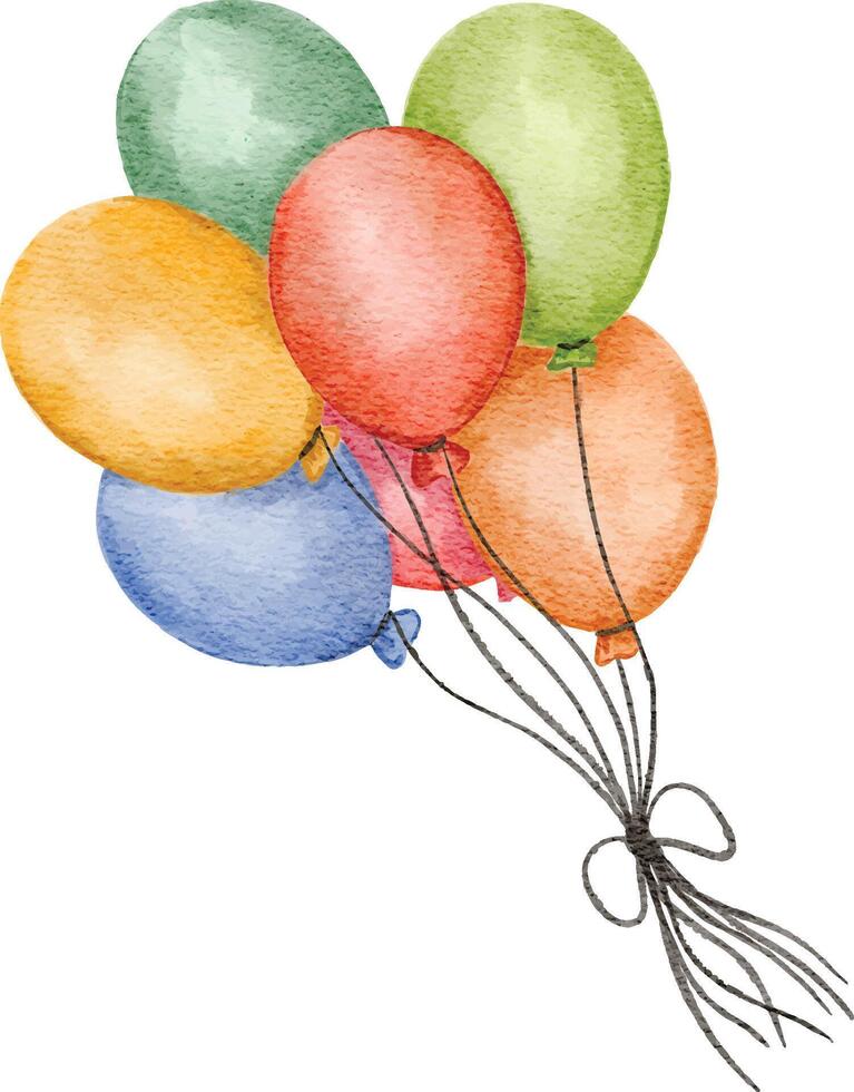 a bunch of colorful and playful balloons watercolor painting illustration. design for baby and kid decoration, card, and print vector