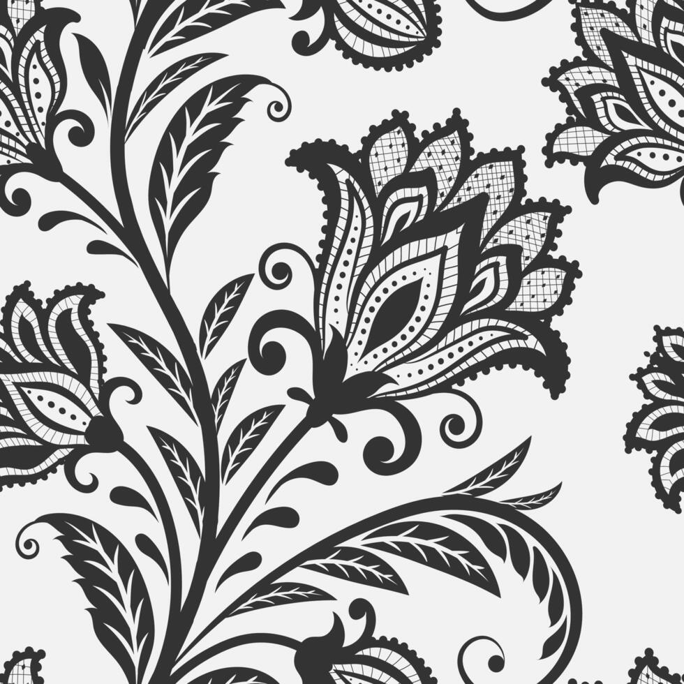 Seamless pattern, hand drawn outline flowers on white background vector