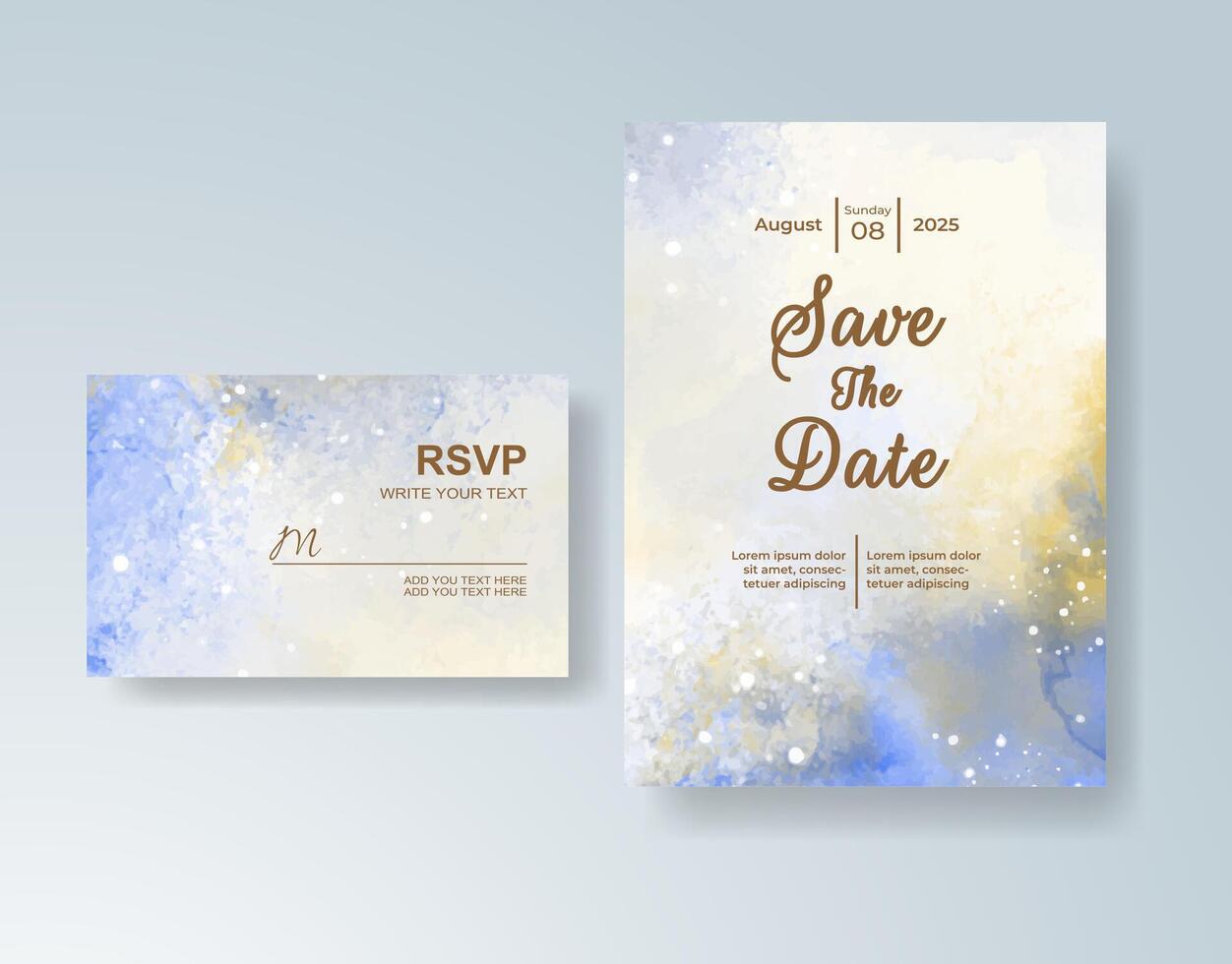 Champagne gold with watercolor splash wedding invite vector