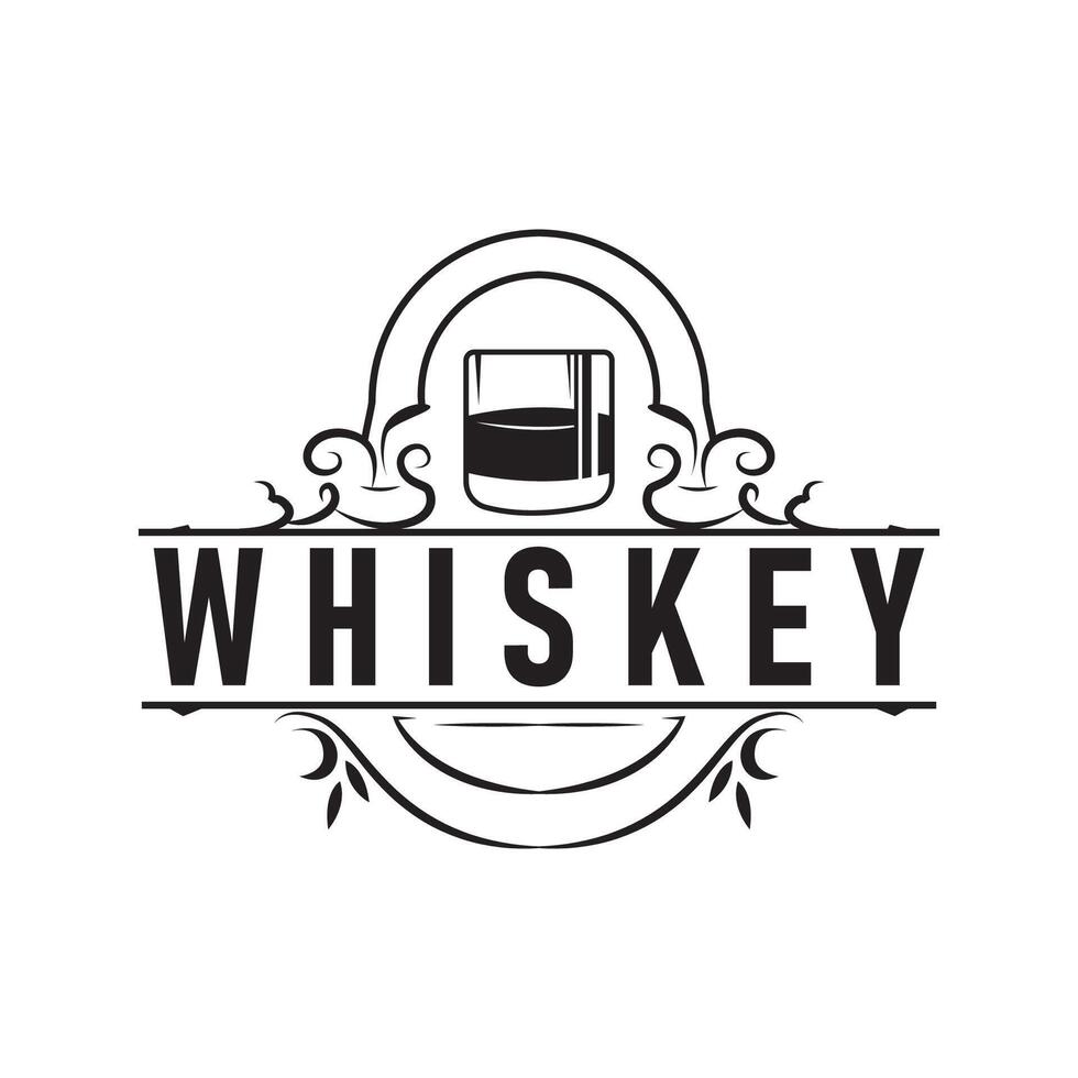 old retro vintage design with whiskey logo, bar drink with simple concept for bar, cafe, business brand and product illustration template vector