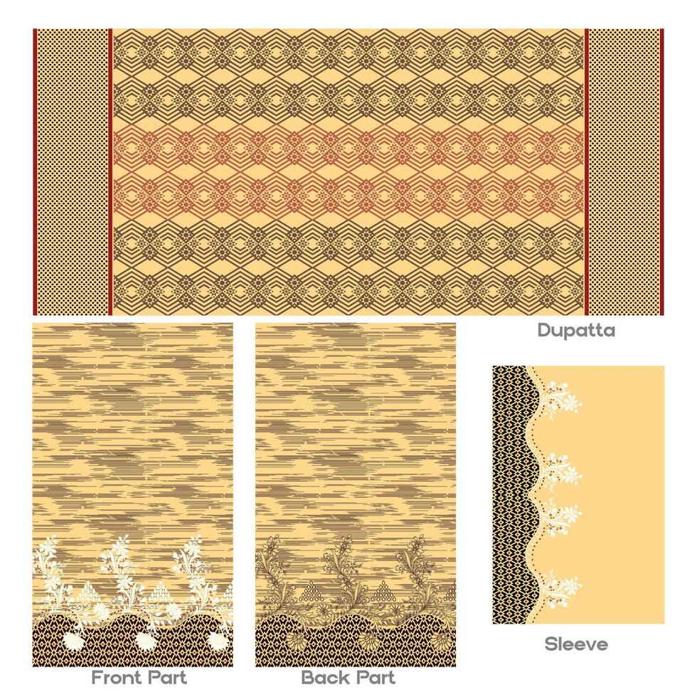 Beige Ethnic Wear with Floral and Geometric Patterns vector