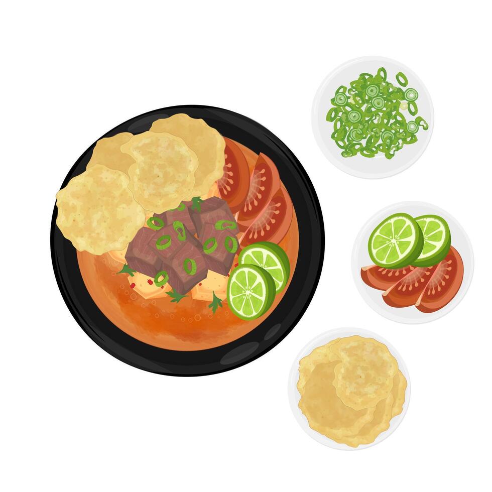 Illustration Logo Clipart Top View Soto Betawi Indonesian Beef Soup vector