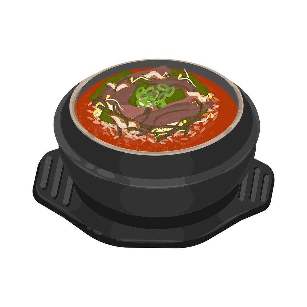 Illustration Logo Clipart Spicy Beef Soup Yukgaejang on a Ttukbaegi vector