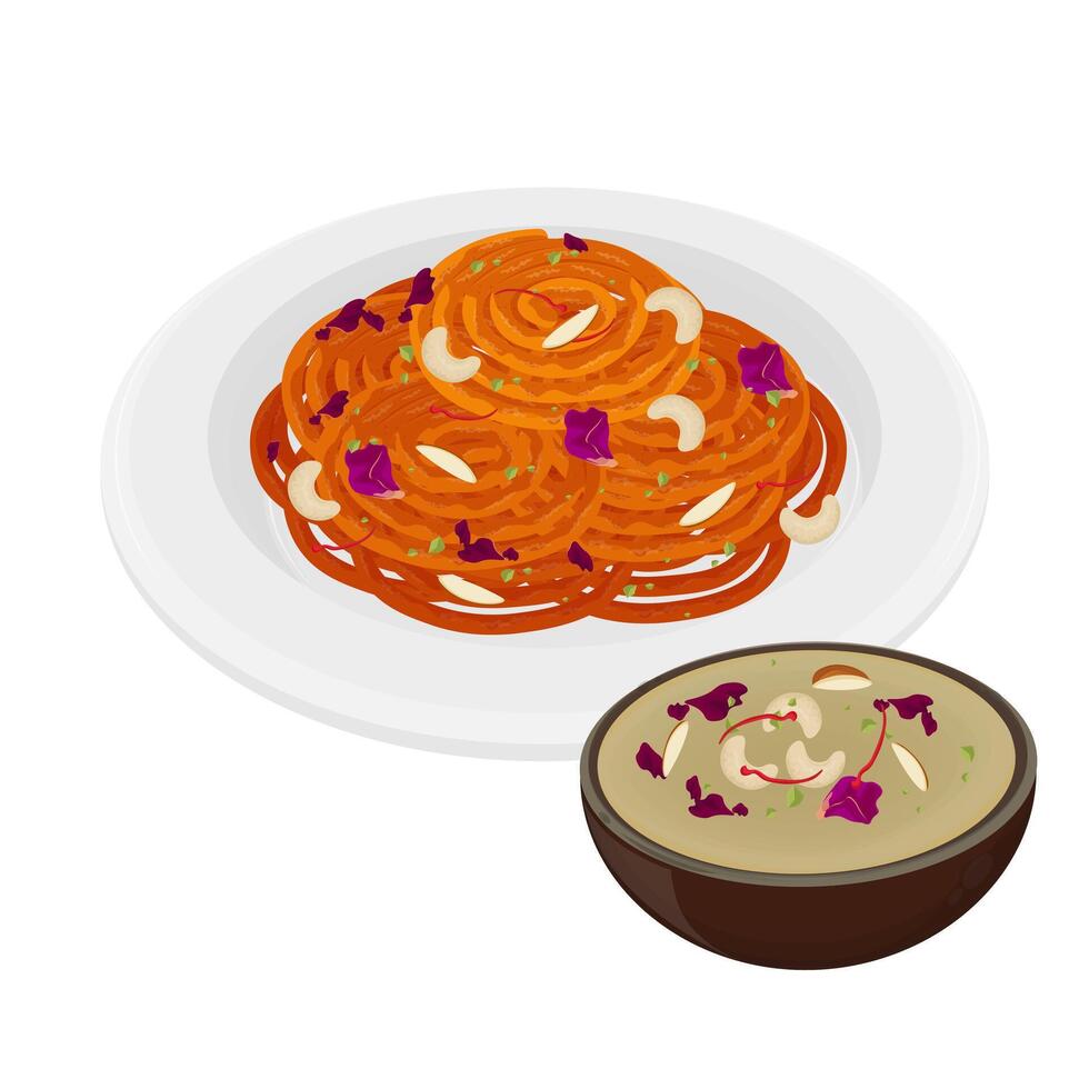 Illustration Logo Clipart Crispy Jalebi with Rabdi or Rabri vector