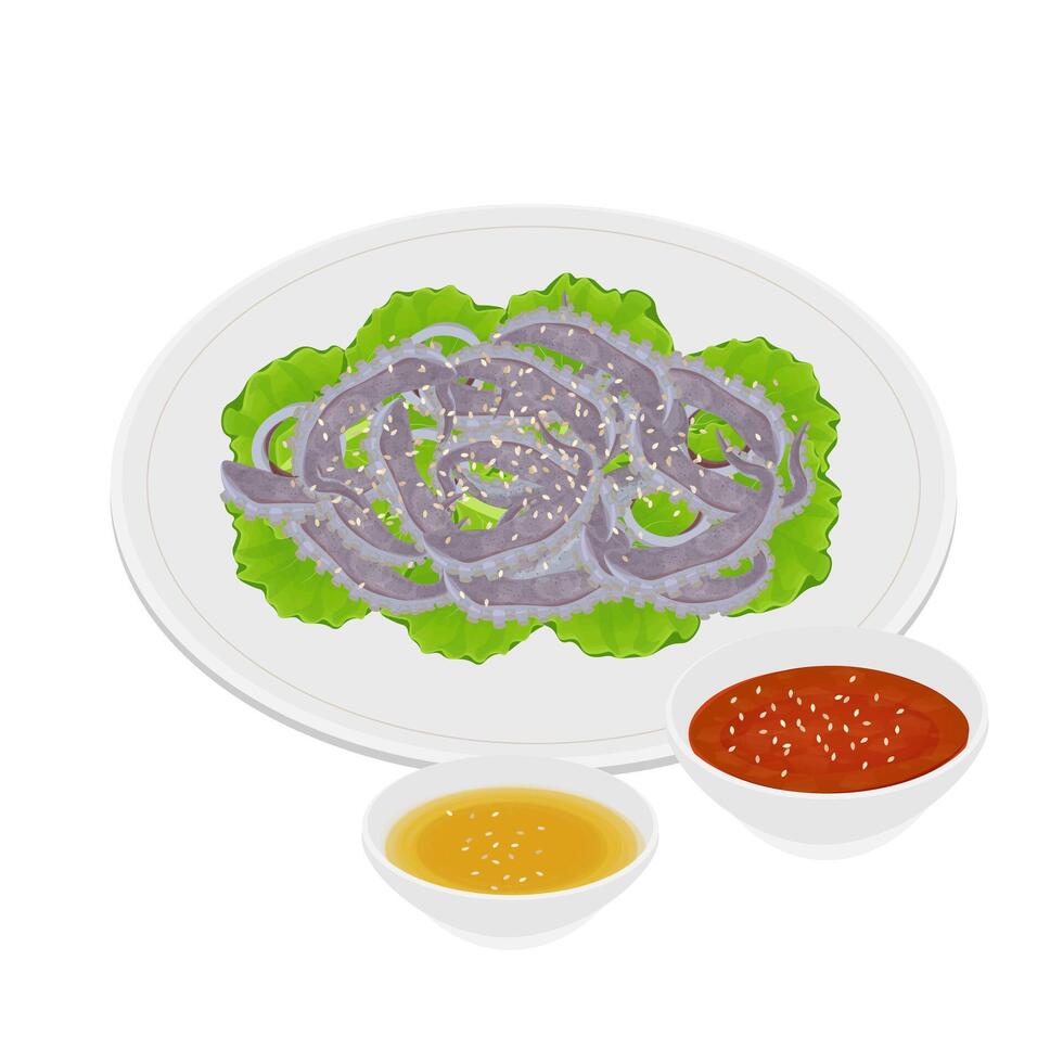 Illustration Logo Clipart Korean Raw Octopus Tentacles with Sesame Oil and Toasted Sesame Seeds and Sauce or Sannakji vector