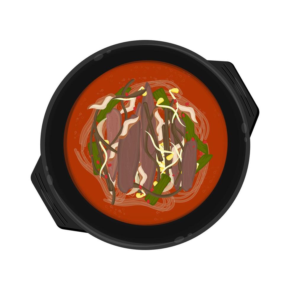 Illustration Logo Clipart Top View Spicy Beef Soup Yukgaejang vector