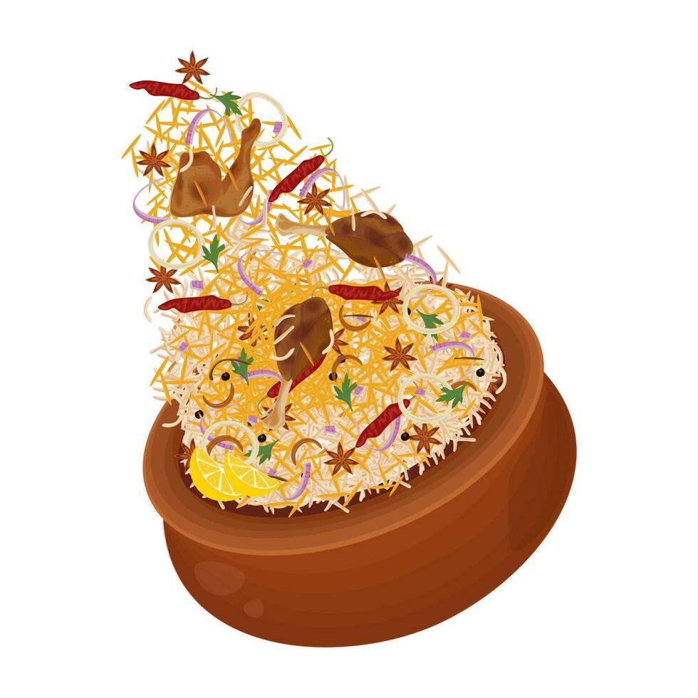 Illustration logo Clipart Levitation Indian Rice Biryani or Chicken Biryani vector