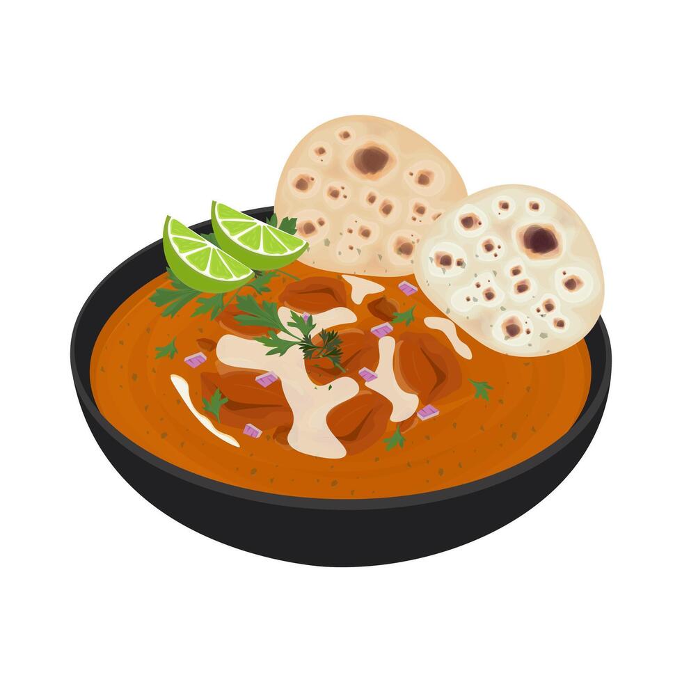Illustration Logo Clipart Naan Bread Dipped in Indian Butter Chicken or Chicken Tikka Masala vector